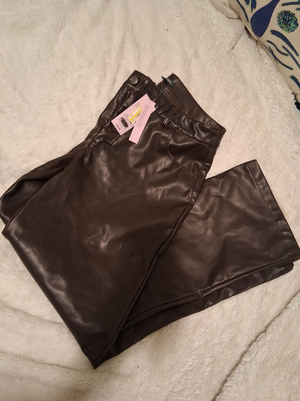 Faux Leather Straight Leg Pants - Dark Brown